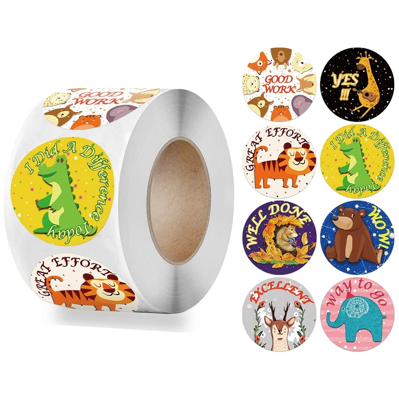 Explosion Cute Cartoon Animal Encouragement Reward Stickers Roll 500pcs for Teachers Students Kids Training Motivational Sticker