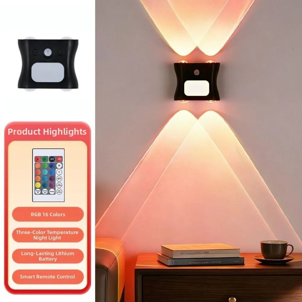Rechargeable Human Body Sensor Wall Lamp RGB 16 Colors Intelligent Motion Sensor Night Light Wireless with Remote Control