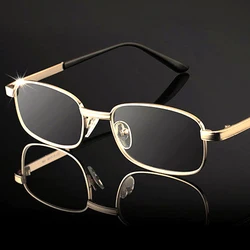 Reading Glasses Men Square Metal Frame Retro Presbyopic Glasses Anti-Scratch Eyeglasses 0 To +4.0 Real Glass Lens Eye Glasses