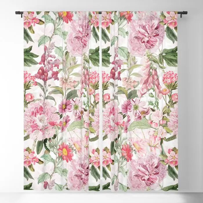 Botanical Pink Springflowers Meadow Blackout Curtains 3D Print Window Curtains for Bedroom Living Room Decor Window Treatments