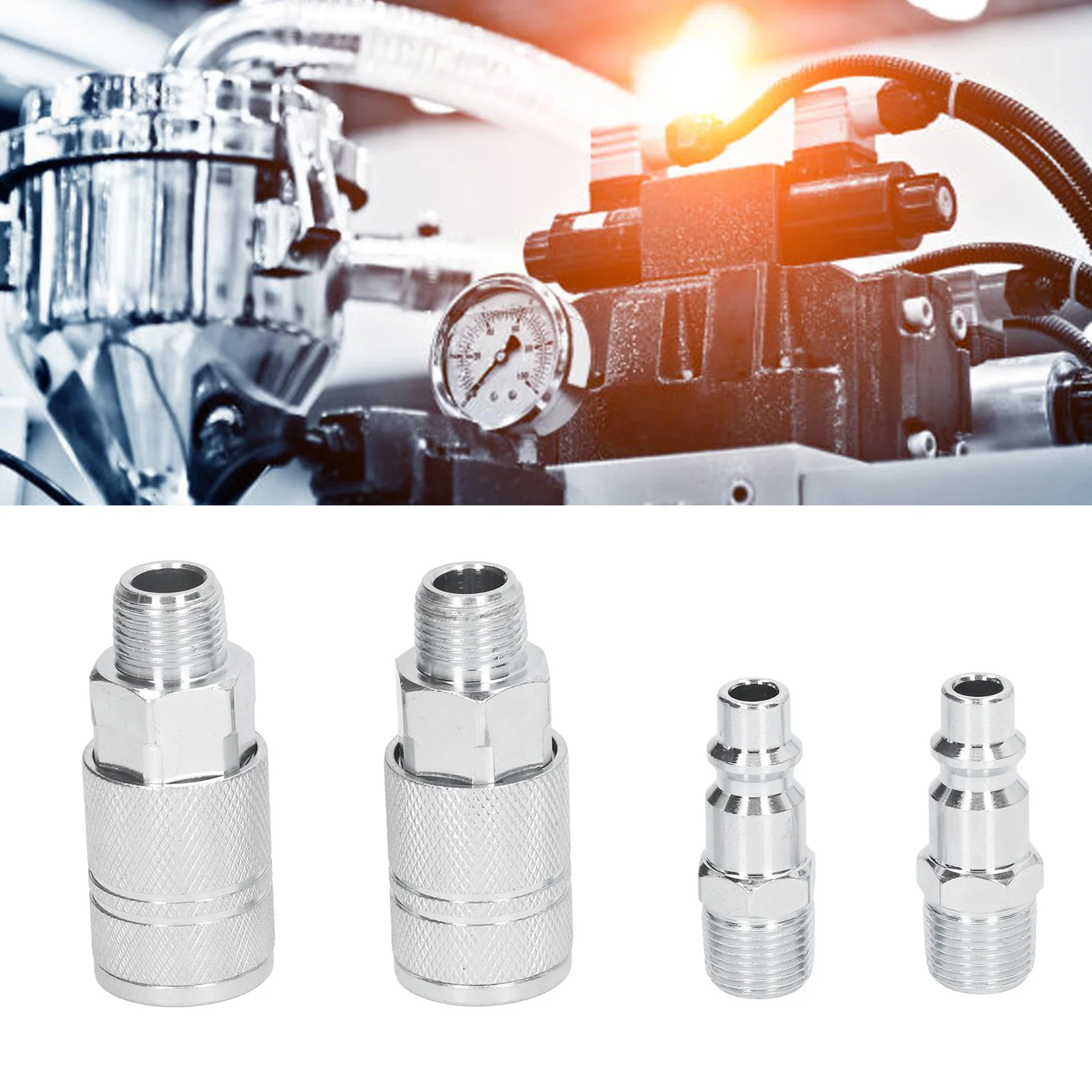 

3/8" NPT Air Hose Fittings Kit 2 Male + 2 Female Quick Connect Brass Anti-Leak for Industrial Compressor Tire Inflating & Garage