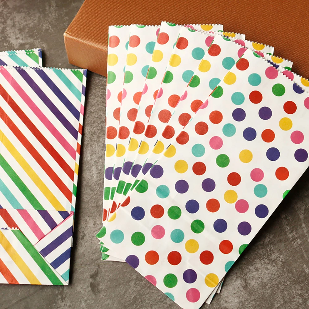 2-10pcs Colorful Polka Dot Striped Paper Envelope Wedding Party Invitation Gift Envelope Open Top Gift Packing Paper Treat Bag