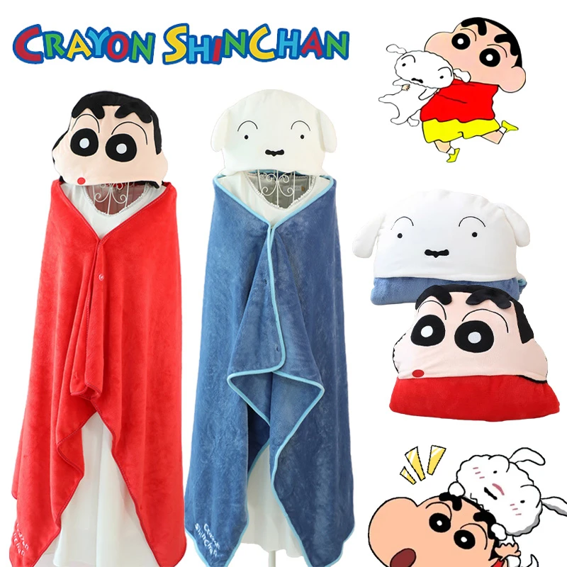 

Kawaii Shin-chan Nohara Shiro Blanket Plush Pajamas Anime Cloak Costume Party Cloak for Adults Winter Ponchos Women Hooded Cape