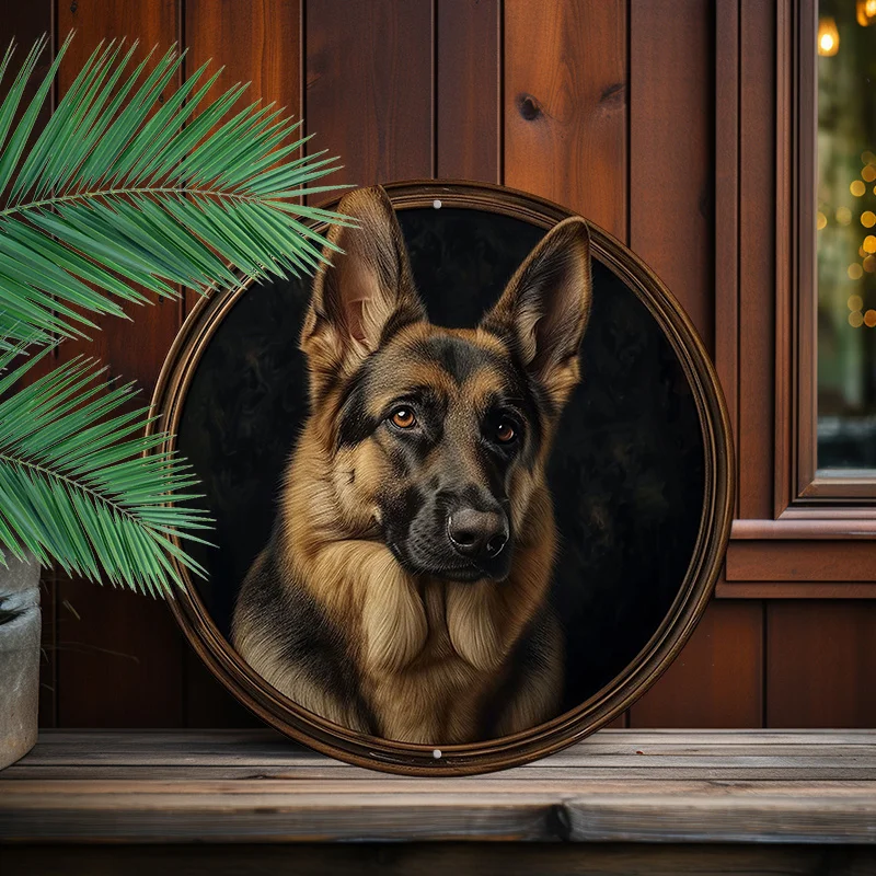 1pc 8x8inch (20x20cm) Round Aluminum Sign Metal Sign German Shepherd Vintage Art Sign For Home Cave Wall Decoration room decor