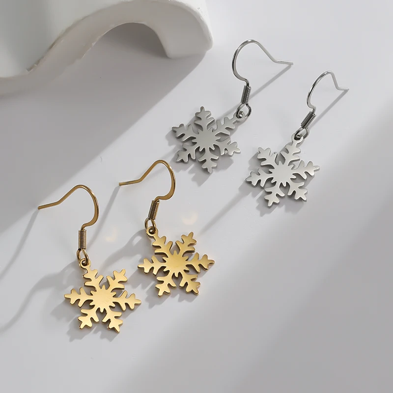 High Quality Stainless Steel Snowflake Drop Earring For Girls Plant Hanging Pendant Charm Christmas Stocking Stuffers For Women