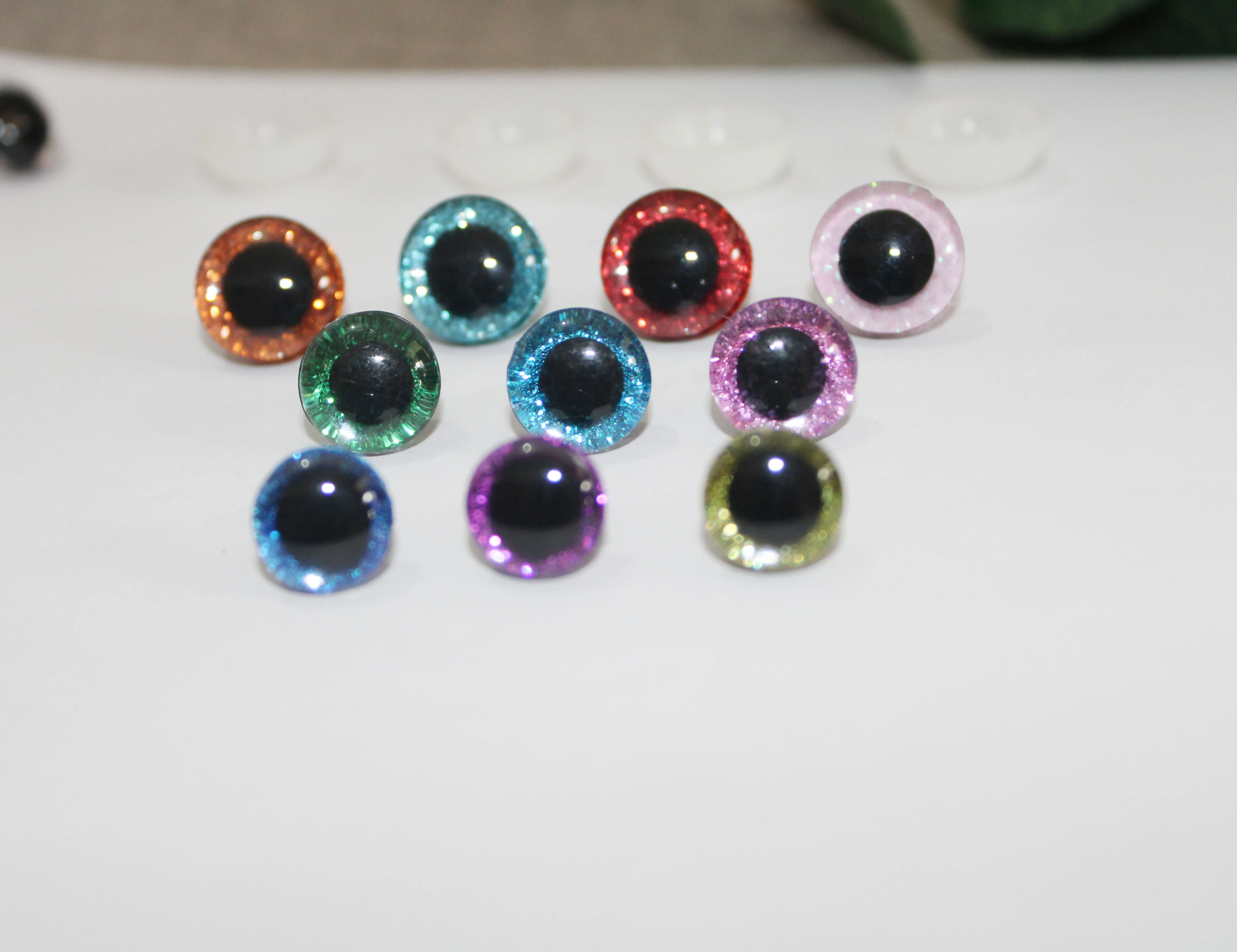 100pcs--N18-- 14mm/16mm/20mm/24mm 3D clear glitter toy eyes + glitter fabric+ washer for diy plush toy doll