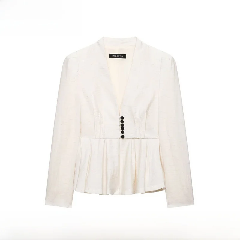 

Spring Summer New Arrival Women's Slim Fit Shoulder Pad Suit Jacket ZR Style Versatile Fashionable 7740876 Long Sleeve Polyester