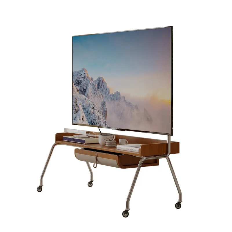 

Medieval style living room TV rack, small apartment wabi-sabi wind bedroom floor-to-ceiling removable monitor TV rack