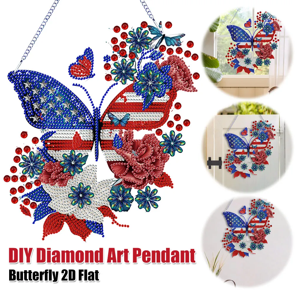 

Акриловый кулон-бабочка ко Дню независимости с алмазной мозаикой, 5D DIY алмазная живопись, подвеска для декора сада и окна