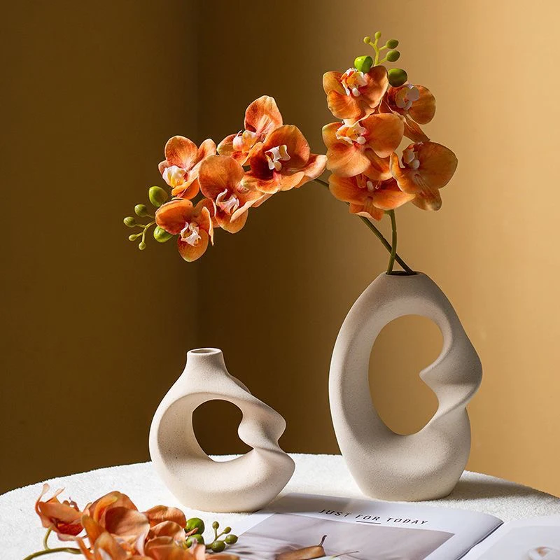 

Nordic Ceramic Irregular shaped Vase, A Pair, Home Decoration Flower Ware Creative Dry Insertion Living Room Bedroom Table Decor
