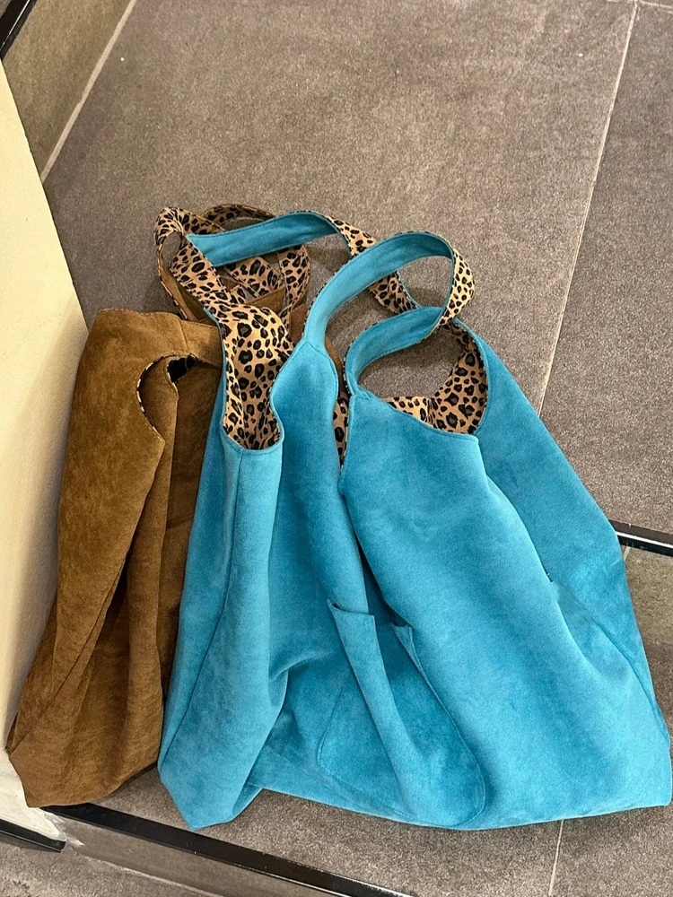 

Double-Sided Leopard Print Canvas Bag Large Capaci Commuter Versatile Single oulder Underarm Bag Korean Sle Autumn Wint...