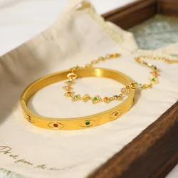 WILD & FREE 18K Gold Plated Stainless Steel Bangle for Women Colorful Zircon Bracelet Trendy Tarnish Free Jewelry