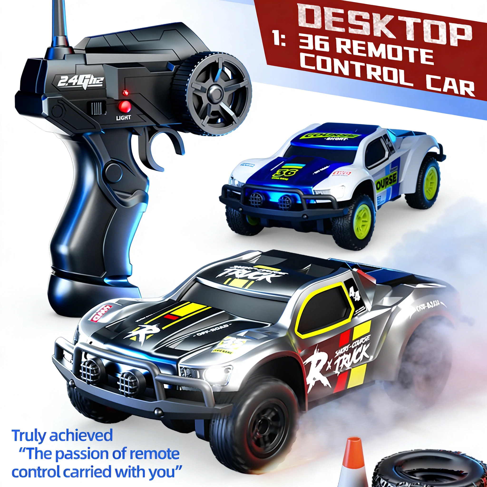 

JIKEFUN 1/36 Mini Remote Control Car Portable 2.4G 4WD Short Truck High-Speed ​​Off-Road Truck Boy Desktop Toy Children's Gift