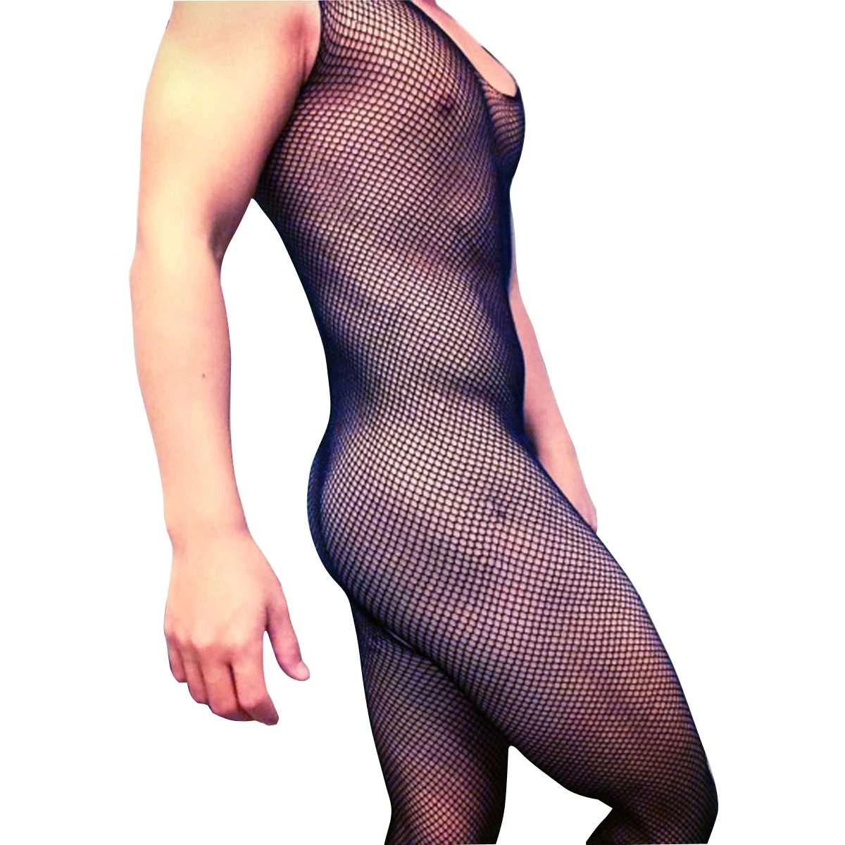 Exotic Male Sleeveless Body Stocking Men\'s Open Crotch Jumpsuit Fishnet Bodysuit Adult Sexy Lingerie