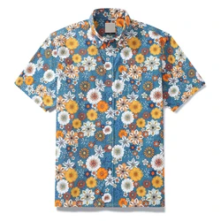 Hawaiian Flower Pattern Casual Mens Shirts Print With Short Sleeve For Korean Harajuku Clothing Blouse Oversized Floral Camisa