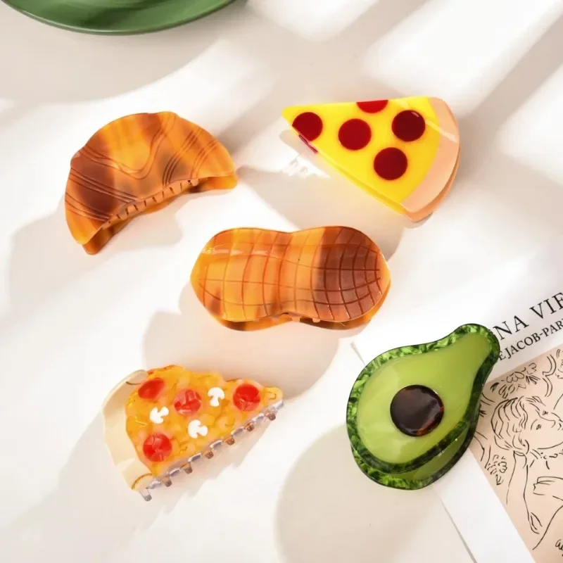 Coleção de alimentos dos desenhos animados garra de cabelo retro biscoito croissant tubarão clipe sorvete hambúrguer grampo de cabelo para mulheres acessórios de cabelo