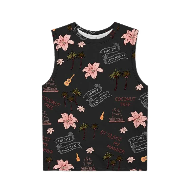 

Hawaiian Lily Floral 3D Printed Tank Top For Men Clothes Harajuku Fashion Male Vest Casual Sport Running Waistcoat Flower Tops