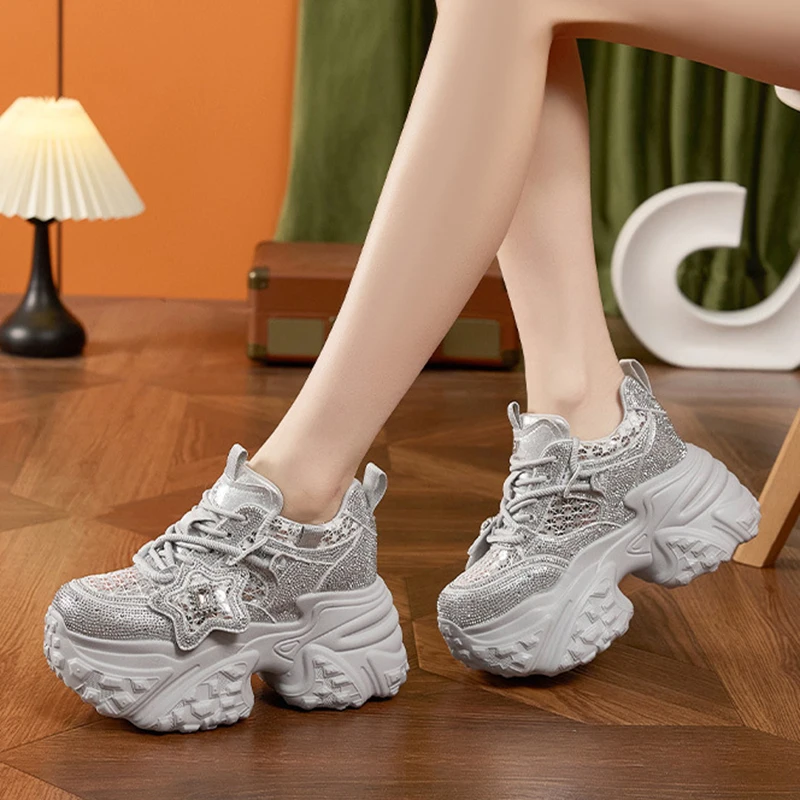 

Thick-soled Women Height-increasing Shoes New Style Breathable Hollow Mesh Inner Height Increasing Women's Shoes Casual Sneakers