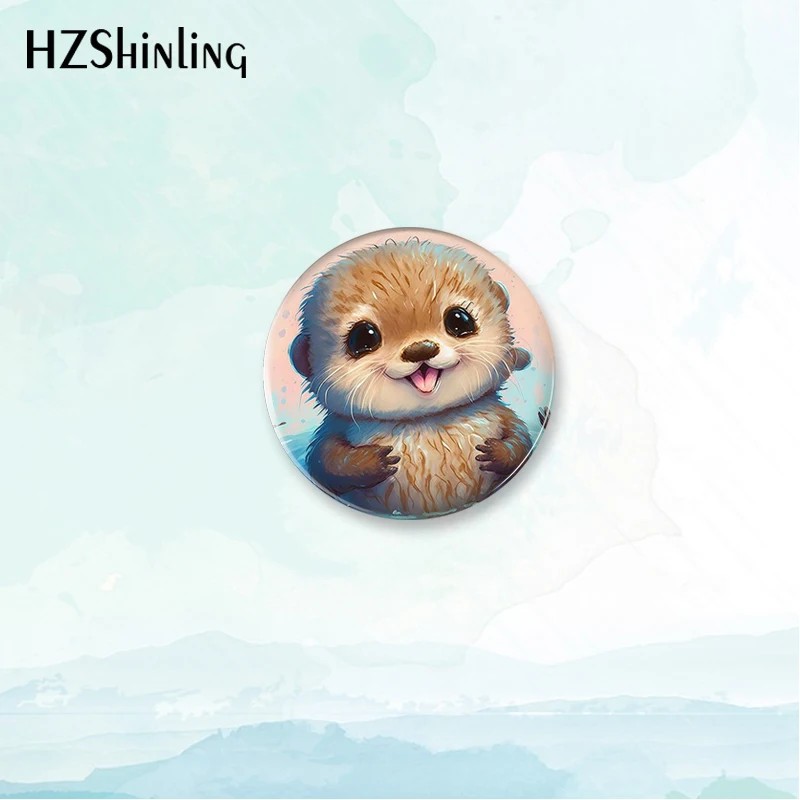2023 New Otter Badge Brooch Cute Animal Button Pin Backpack Decoration Pins Round Jewelry Women Gift