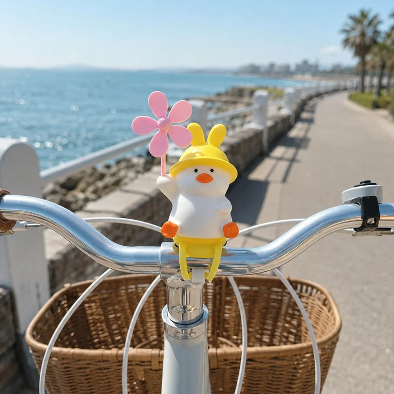 Niedliche Gelbe Enten-Windmühle als E-Bike-Zubehör - Handgefertigte Pedalbetriebene Fahrraddekoration, Süße Fahrradverzierung – Detail 8