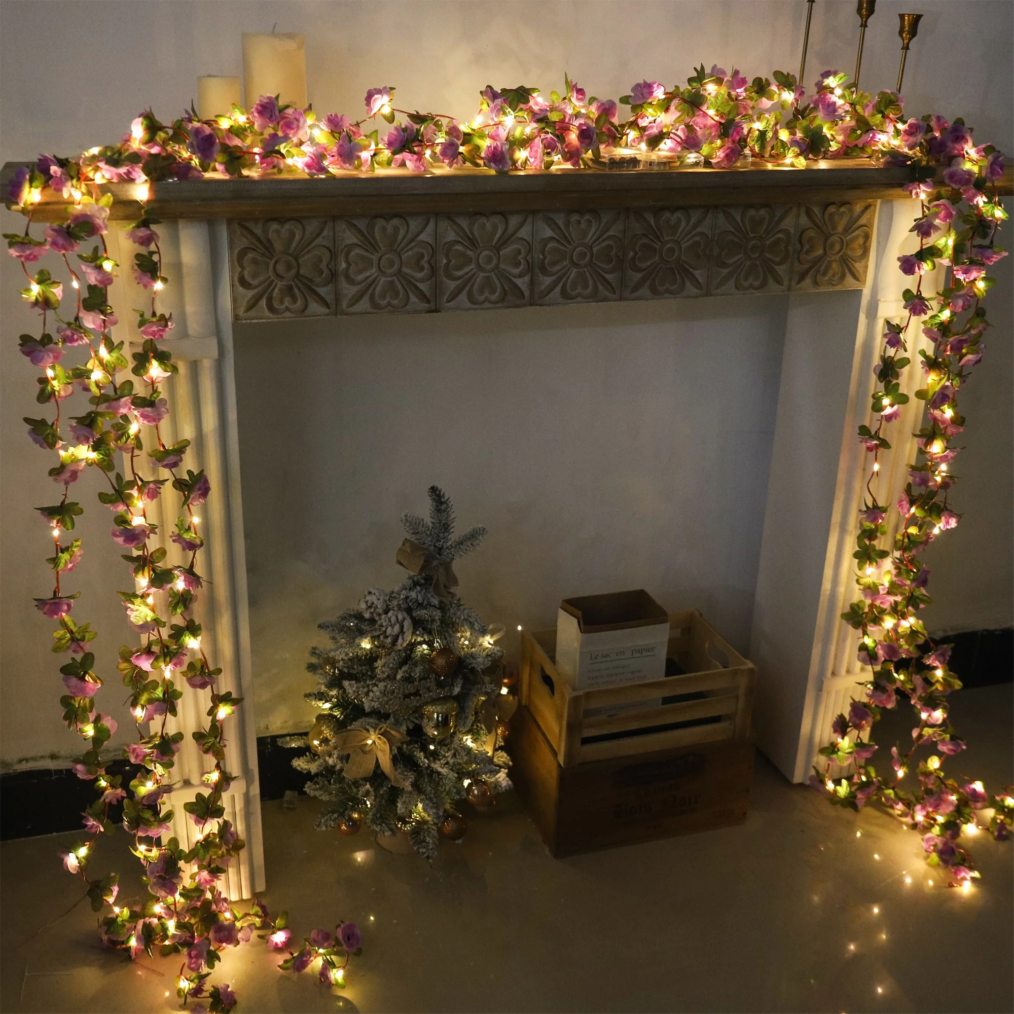 Rose LED Lights String Artificial Flowers Ivy Leaves Wedding Garland Home Room Decoration Arch Hanging Wall Garden Party Decor - view 2