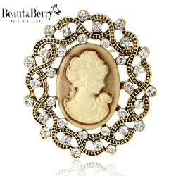 Beaut&Berry Vintage Beauty Head Brooches for Women Unisex Queen Face Pins Friends Party New Gifts Banquet Jewellery Accessories