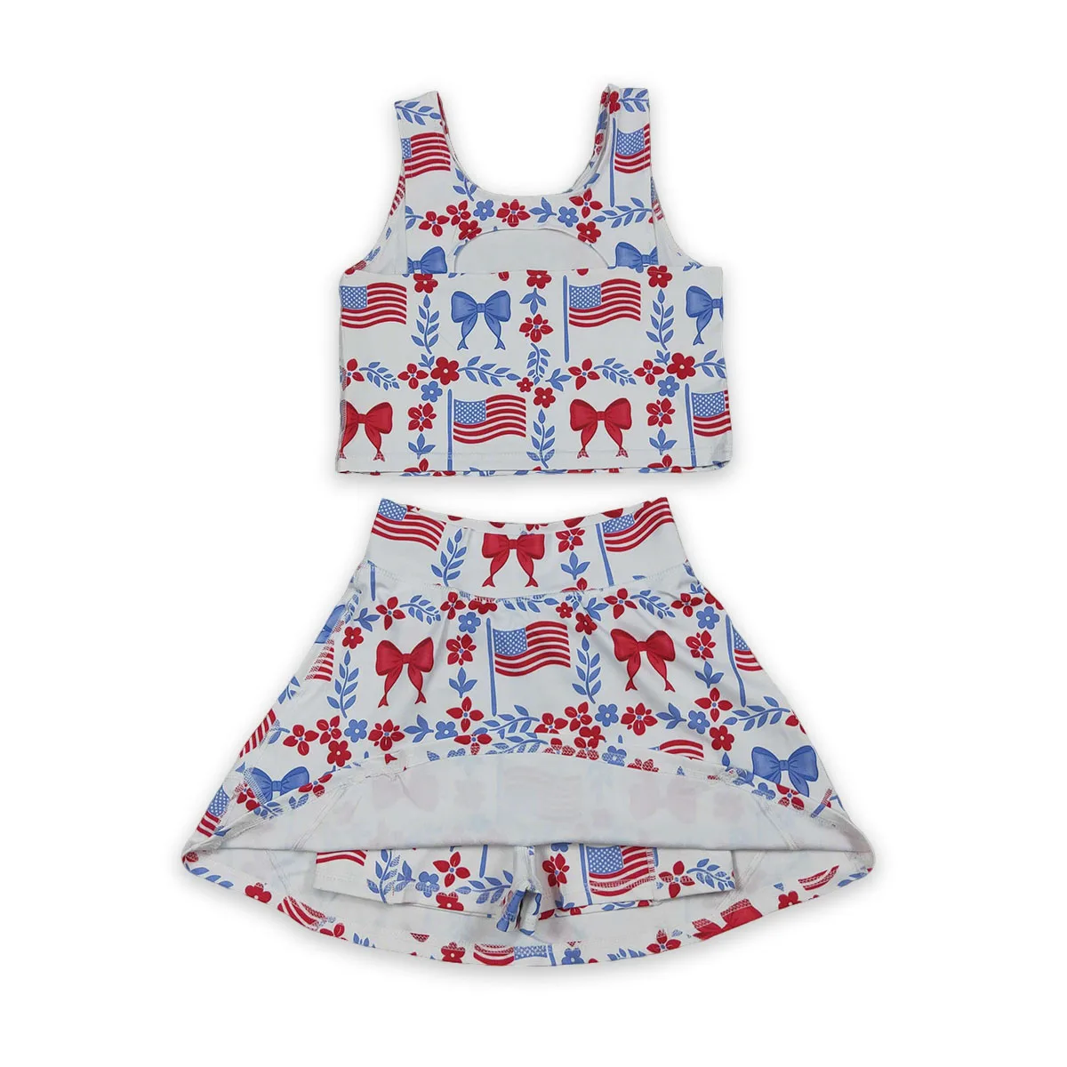 Baby Girl Flower Flags Vests Skirt Short 4th of July Athletic Acive Wear Vest Yoga Top Skirt Sports Skorts Dresses Wholesale