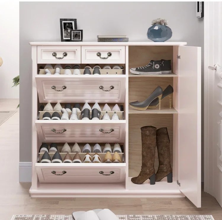 b11-7.1 pure solid wood light luxury home ultra-thin tipping bucket shoe cabinet against the wall large capacity