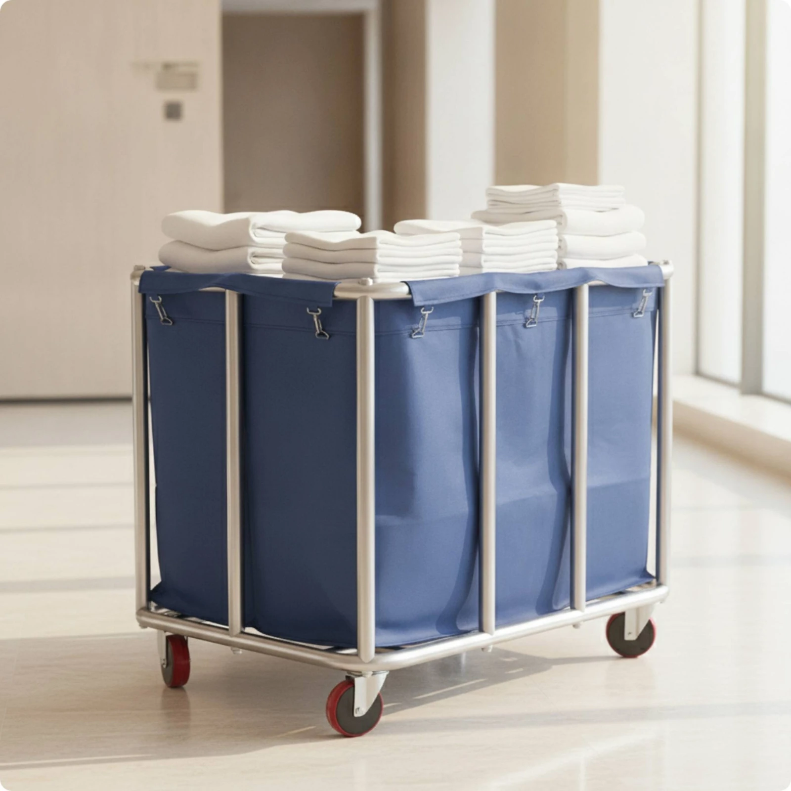 Linen Cart with Wheels Stainless Steel Laundry Cart with Bag Trolley Heavy-Duty Rolling for Housekeeping, Hotels, Guest Rooms