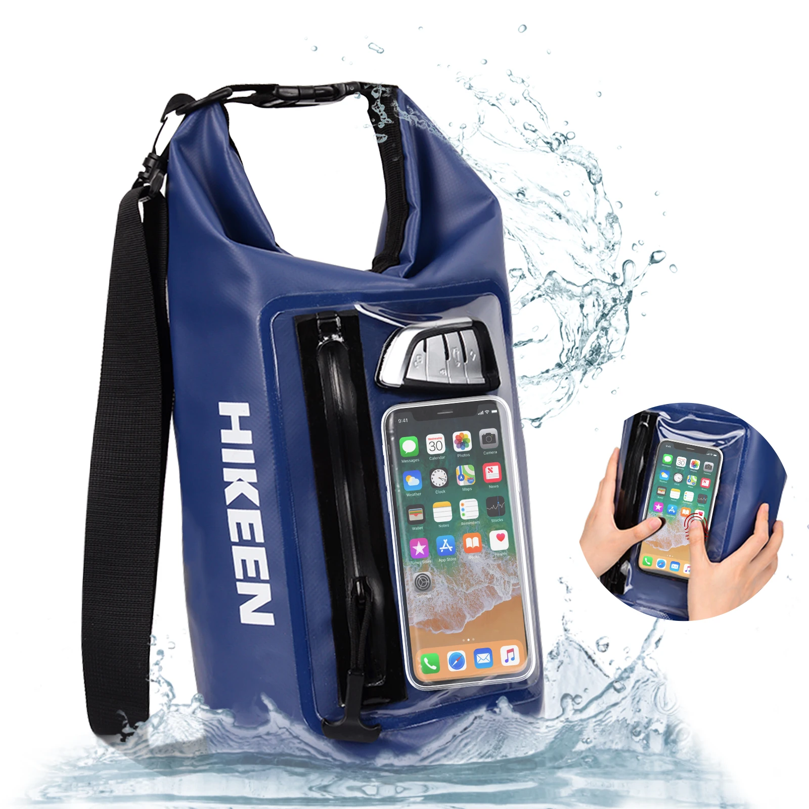 

Hikeen Swim Buoy -Waterproof Touchscreen Storage Space Swim Safety Float w/Adjustable Waist Belt for Open Water Swimmers