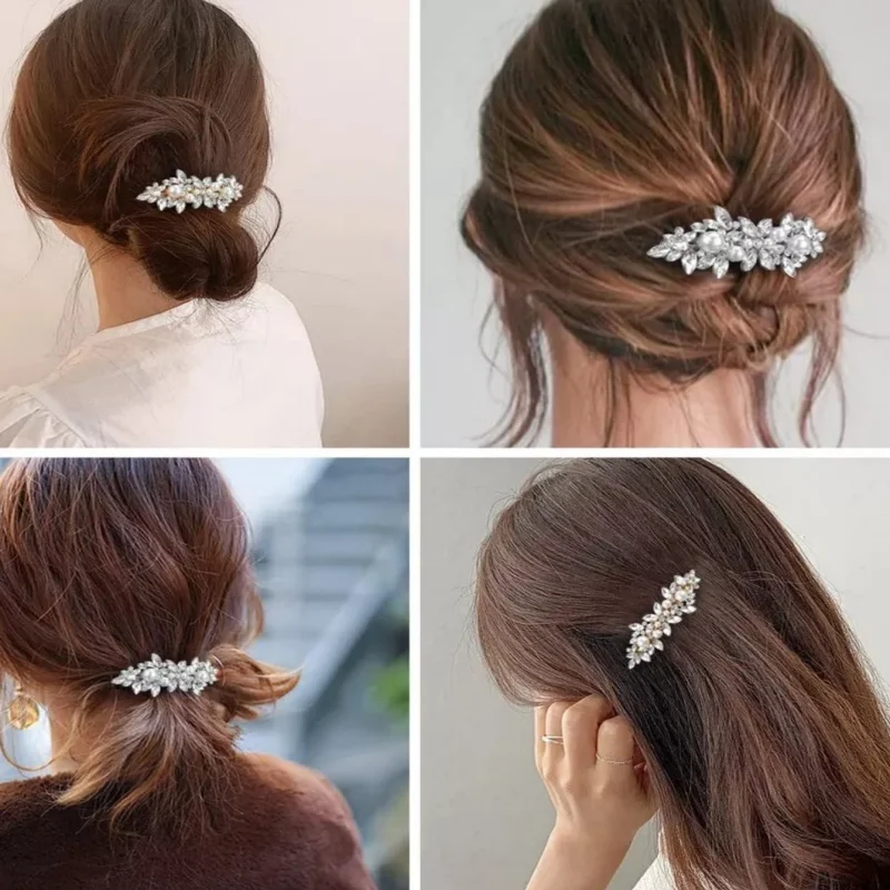 1 piece pearl hairpin flower hairpin leaf Bride hairpin Crystal decorative hair headpiece accessory with spring clip