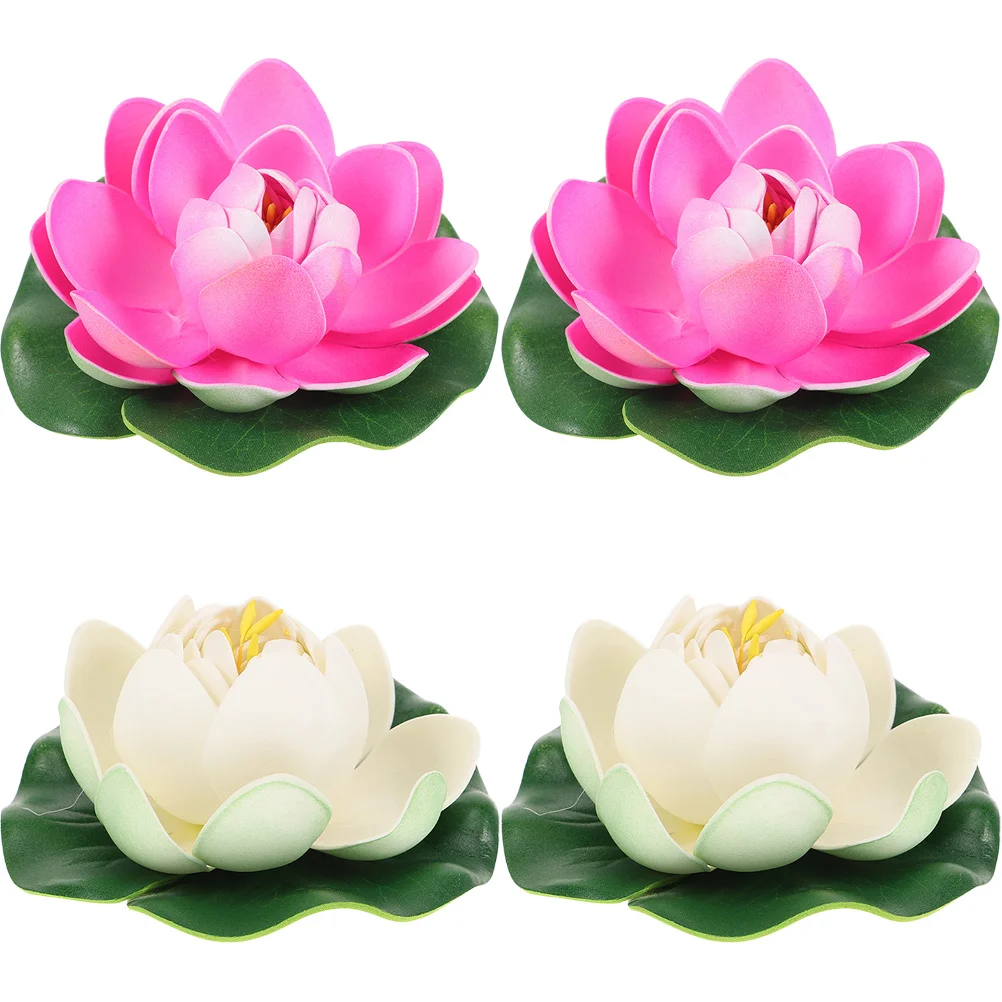 4 Pcs Pond Decoration Simulated Half-open Lotus Leaf Artificial Flower Floating Set Fish Tank Plants Flowers Decorations for