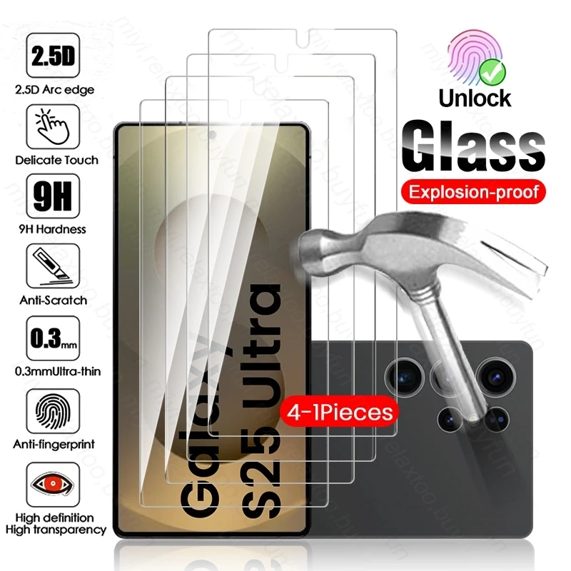 4-1Pcs 9H Tempered Glass For Samsung Galaxy S24 S25 Ultra Plus S 25 24 5G Sumsung S25Ultra S25+ SM 2025 Screen Protector HD Film