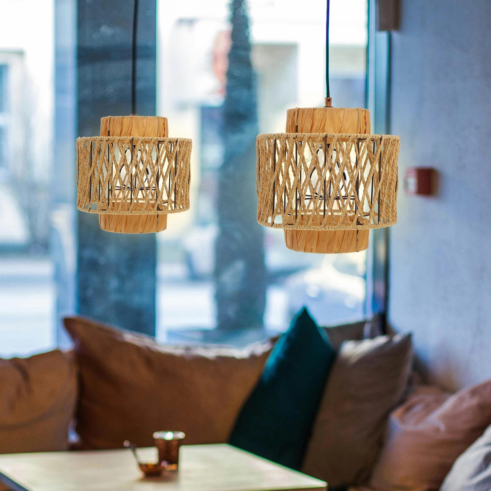 

Woven Lampshade pcs Ceiling Shades Bell Clip On Boho Bathroom Light Fixtures Chandelier Bedroom Soft Light Large Hanging Wall