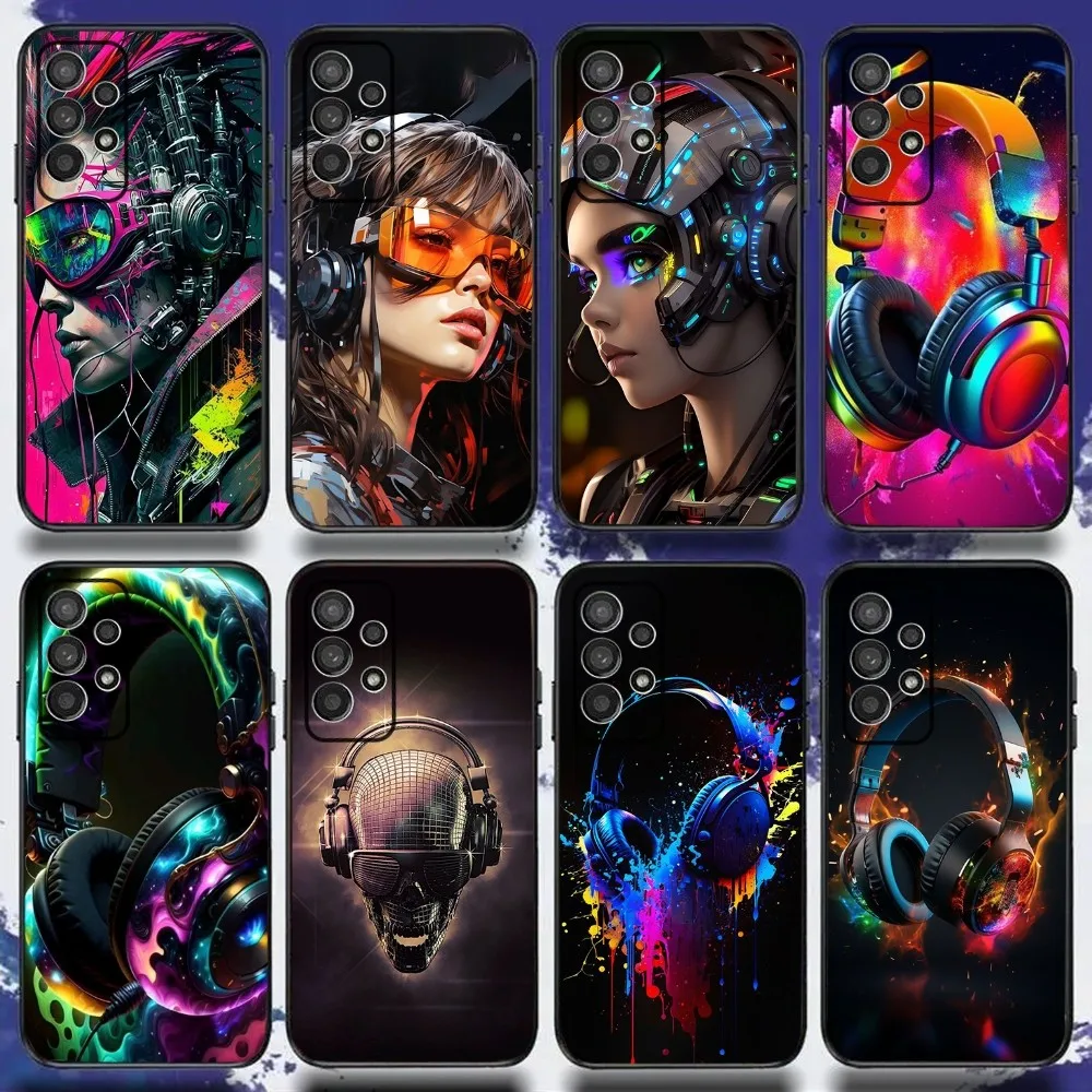 

Cool Music Headphones Phone Case For Samsung S21,S22,S23,S30,Ultra,S20,Plus,Fe,Lite,Note,10,9,5G Black Soft Cover