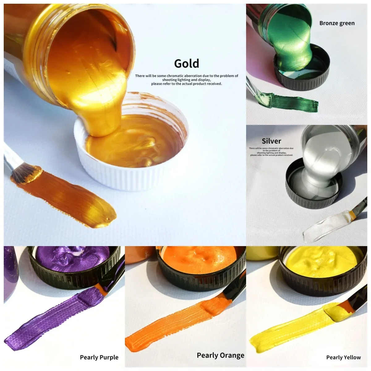 60/100ml Acrylic Paint Golden Silver Metallic Color Pearlescent Blue Orange Red Gold Pigment Hand Painted Wall DIY