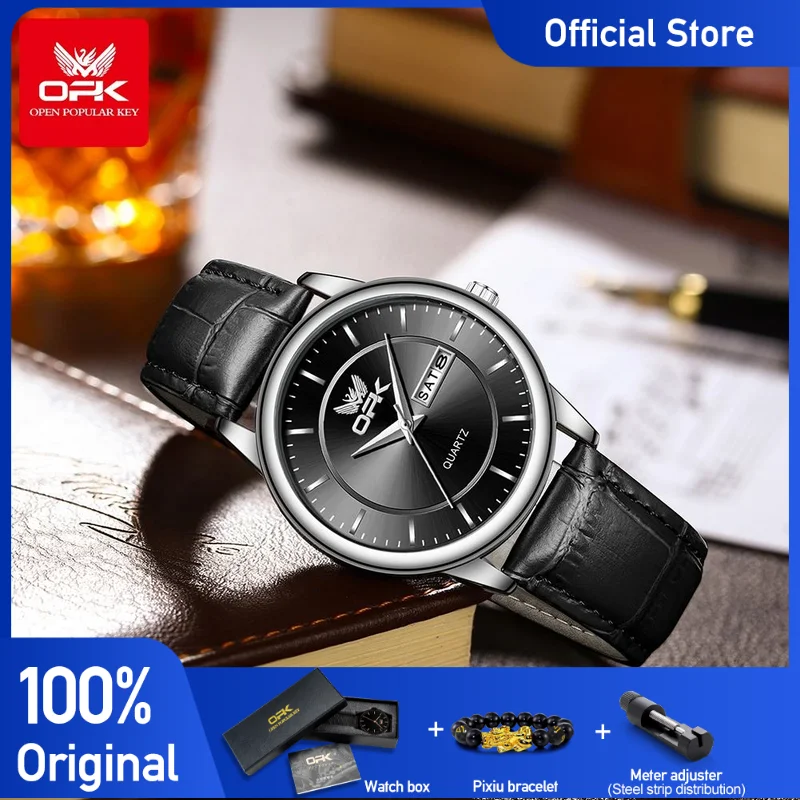 

OPK 6022 Women's Watches Elegant Fashion Small Quartz Wristwatch Waterproof Leather Strap Dual Calendar Display Ladies Watch