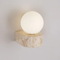 Vintage Natural Stone Art Decoration Wall Lamp Interior Glass Lampshade Led Light with Pull Chain Bedroom Decor Sconce