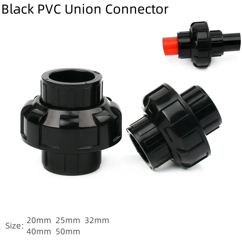 1/5PCS 20/25/32/40/50mm Thicken Black UPVC Union Connectors Garden Irrigation Pipe Fittings Aquarium Accessories Fish Tank Joint