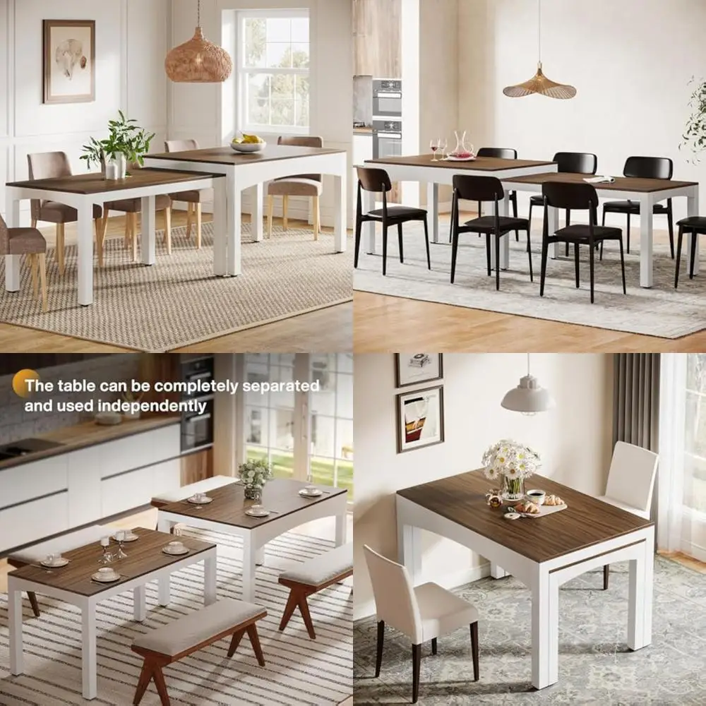 "طاولة طعام قابلة للتوسيع مقاس 47-95 بوصة، إطار معدني قوي، طاولة مطبخ مستطيلة كبيرة للمزرعة"