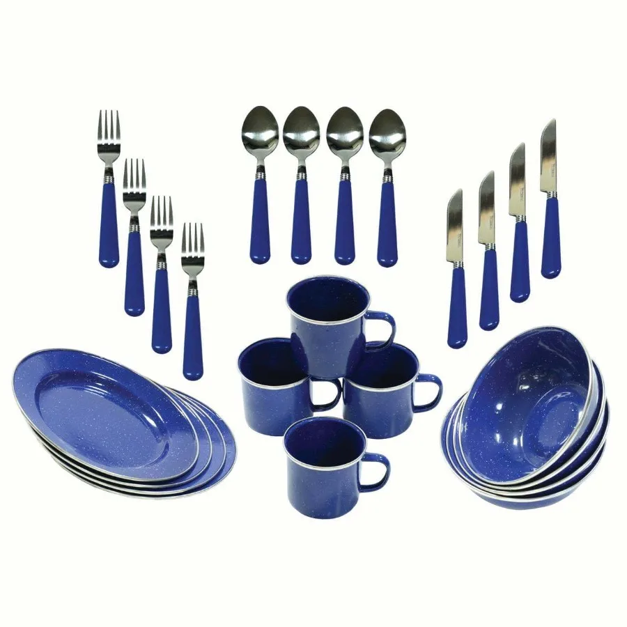 

24 Piece Dinnerware Enamel Set - Blue Brilliant stainless