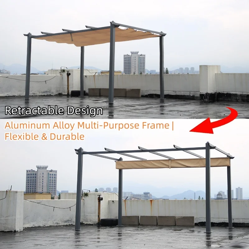 Heavy Duty Aluminum Retractable Pergola Canopy with Sliding Roof, Outdoor Patio Shade Structure for Garden Terrace Resort Cafepr
