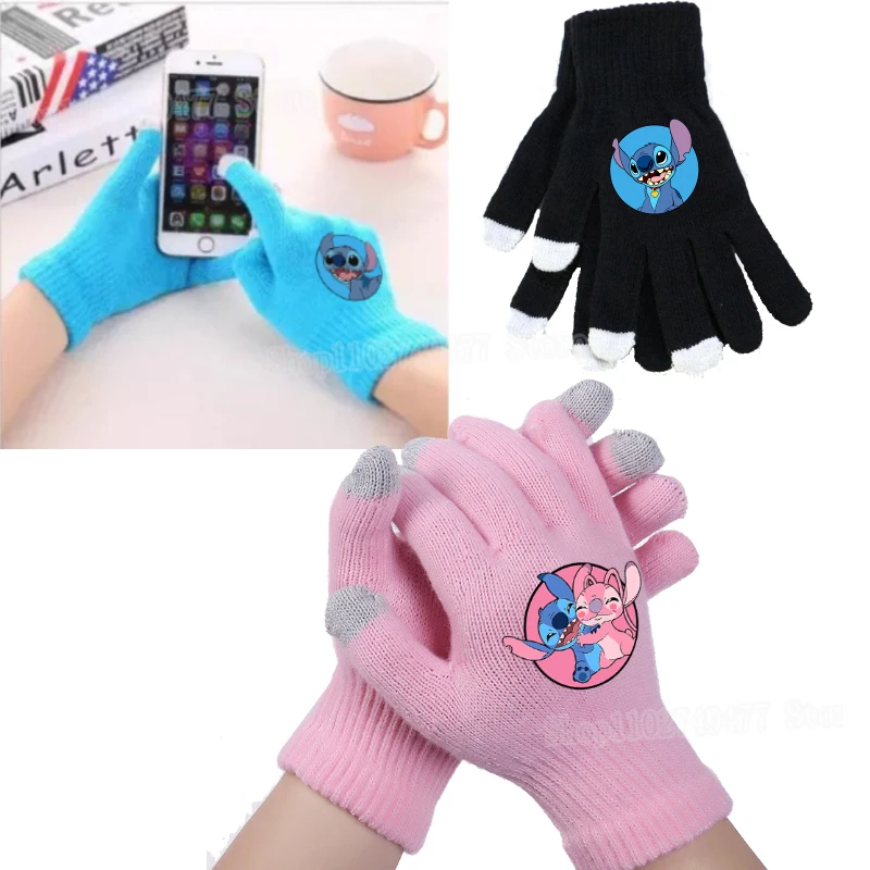 Guantes de punto Kawaii Disney Stitch versión de la pantalla táctil Otoño Invierno lana conducción al aire libre accesorios protectores cálidos