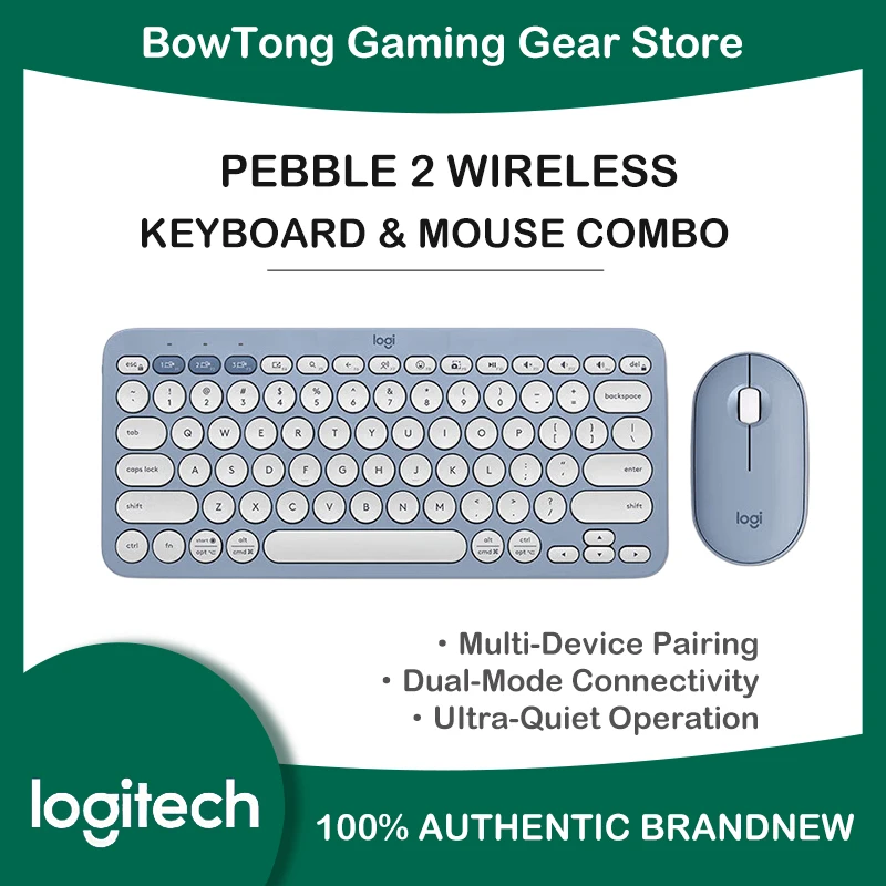 Logitech Pebble 2 COMBO Wireless Keyboard Mouse Set 75 Layout Silent Cobblestone Mouse 2.4G Bluetooth For Mac iPad Office