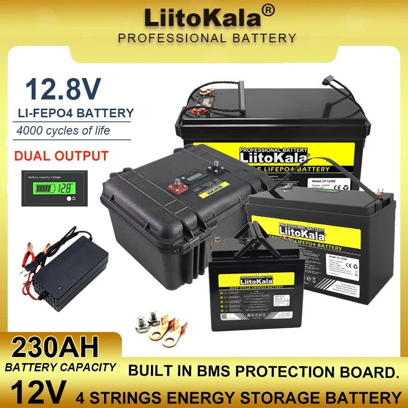 LiitoKala 12V 310ah 280ah 120AH 180ah LiFePO4 Battery 12.8V Lithium Iron Phosphate Golf cart Touring car 14.6V Charger Duty-free