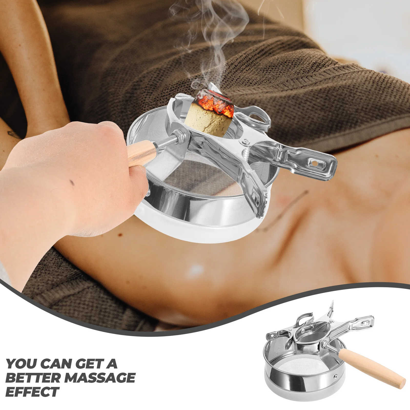 

1Set Moxibustion Tool Moxa Roll Clip Holder Ash Screen Wooden Handle Durable Sturdy Practical for Effective Pain Relief