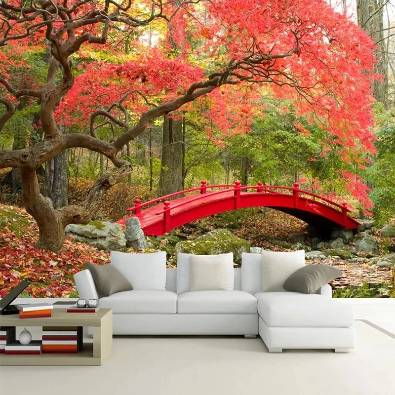 Customized Wallpaper Woods Landscape 3D Embossed Mural forest Bridge tree Living room sofa TV background wall bedroom restaurant