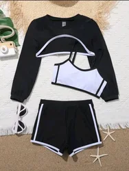 3 Pieces Bikini 2023 Girls Swimsuit & Shorts & Long Sleeve Tops Kids Swimwear Female Children Swimming Swim Suit Bathing