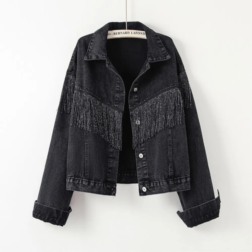 

2026 New Denim Jacket Tassel Coat Women's Spring Autumn Casual Lapel Retro Denim Fashion Versatile Female Jacket