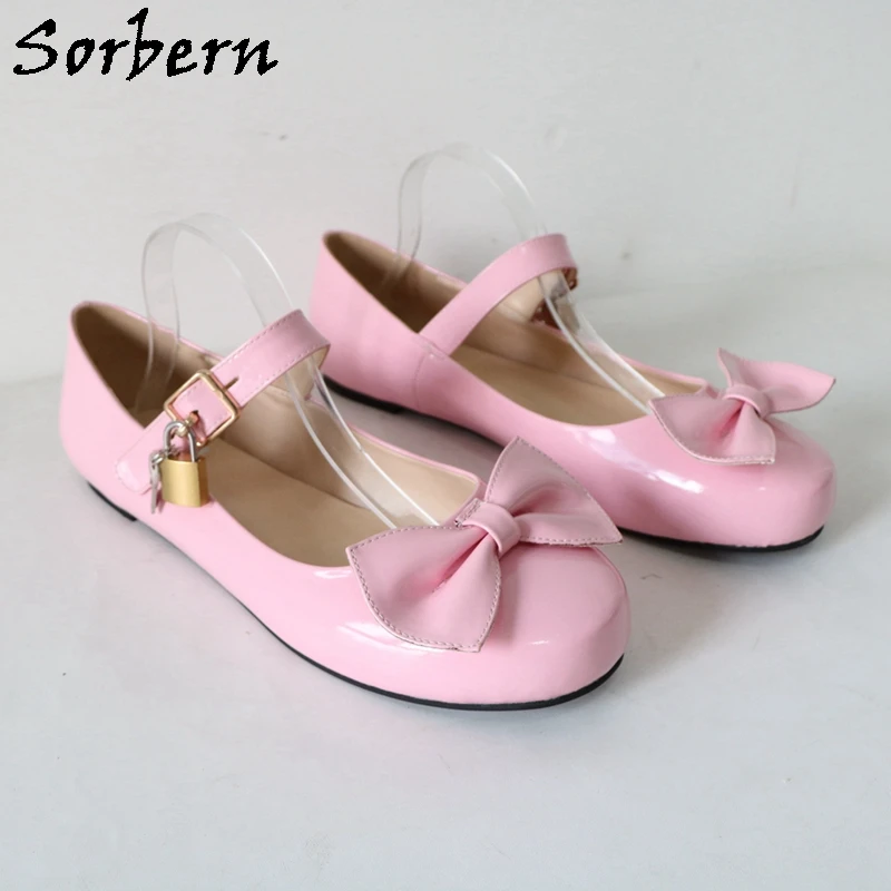 Sorbern Black Lockable Flat Lolita Shoes Women Cute Round Toe Ankle Straps With Locks Mary Jane Shoe Custom Colors